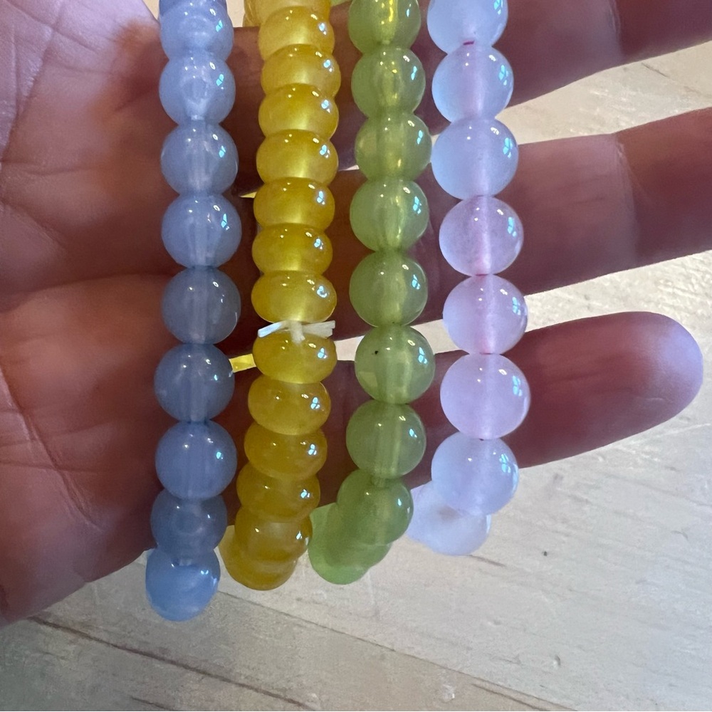 ✅Pastel set four Beaded stack Bracelets stretch elastic blue pink green yellow